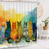 Watercolor Colorful Kitten Shower Curtain,Bathroom Decorative Shower Curtain, Printed Fabric Home Curtain With Hooks