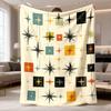 2026 Latest Flannel Blanket 1pc MidCentury Modern Atomic Starburst Pattern Throw Blanket Geometric Design, Soft Flannel Fabric, Vibrant Mixed Colors