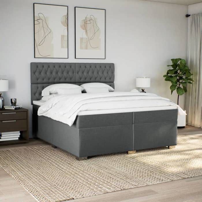 VidaXL Sommier à lattes de lit avec matelas Gris foncé 200x200cm Tissu, lit, lit à plate-forme, lit à panneaux, meuble de 3290603