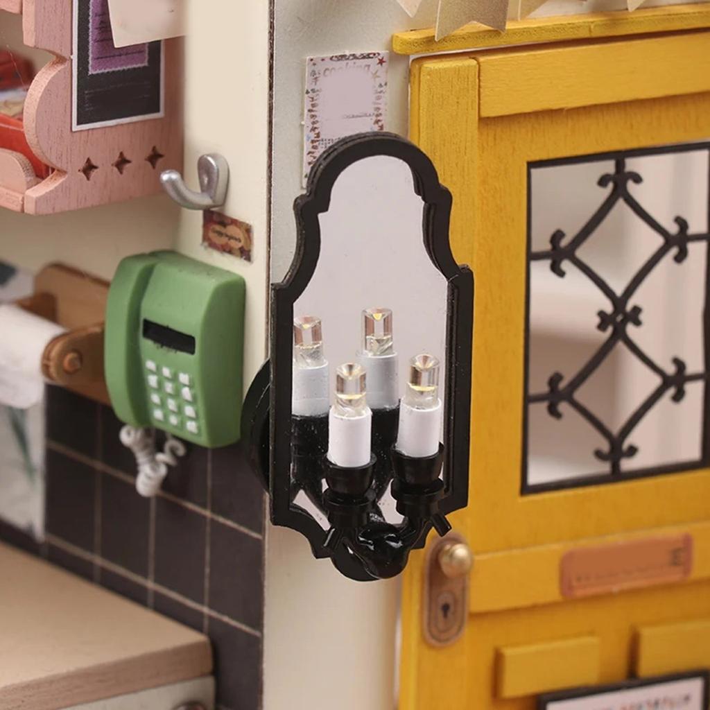 Dollhouse LED Wall Sconce with Two Head Lamp 1/12 Scale Miniature Wall Lamp for Garden Scene Displaying Decorations