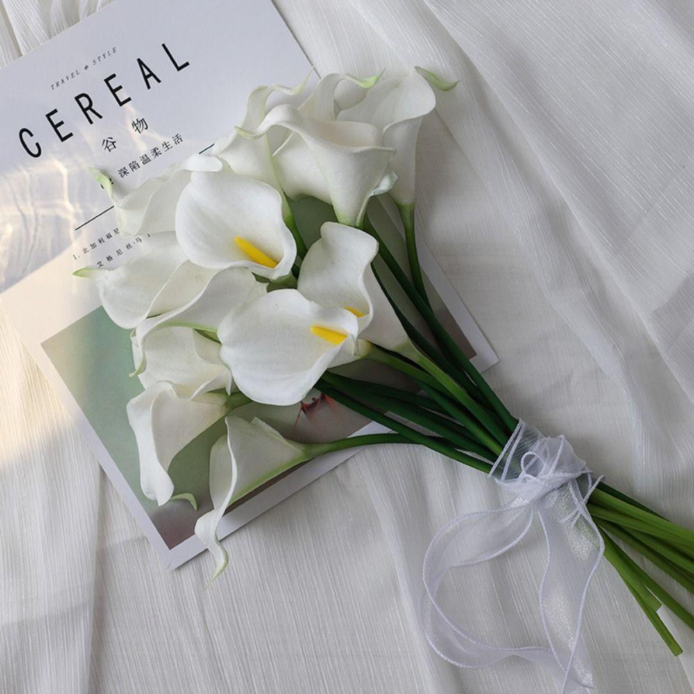 White Artificial Calla Lilies PU Fake Flower Photography Props Artificial Flower  Home Decoration