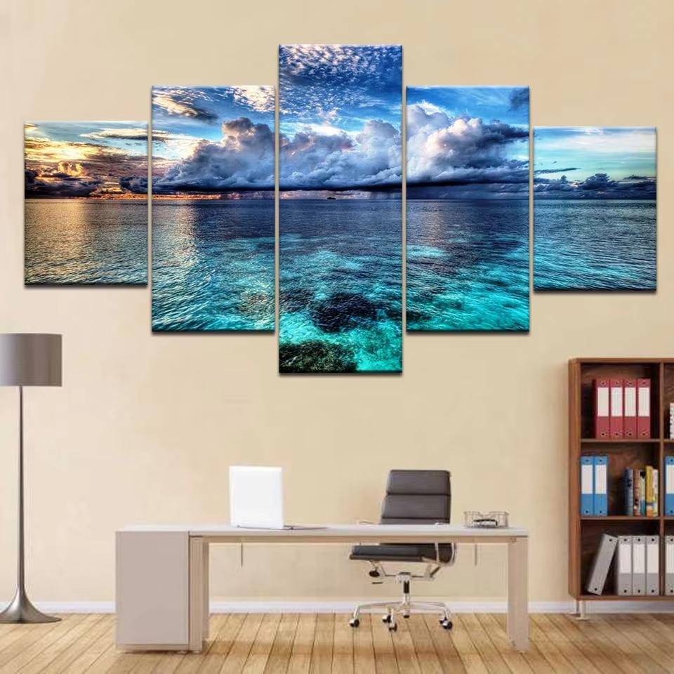 5 Stück Cleopatra Ozean Leinwandbild Wandkunst Oranger Himmel Ozeanstrand Multi Türkei Sandstrand Sonnenaufgang Wanddekoration Ohne Rahmen