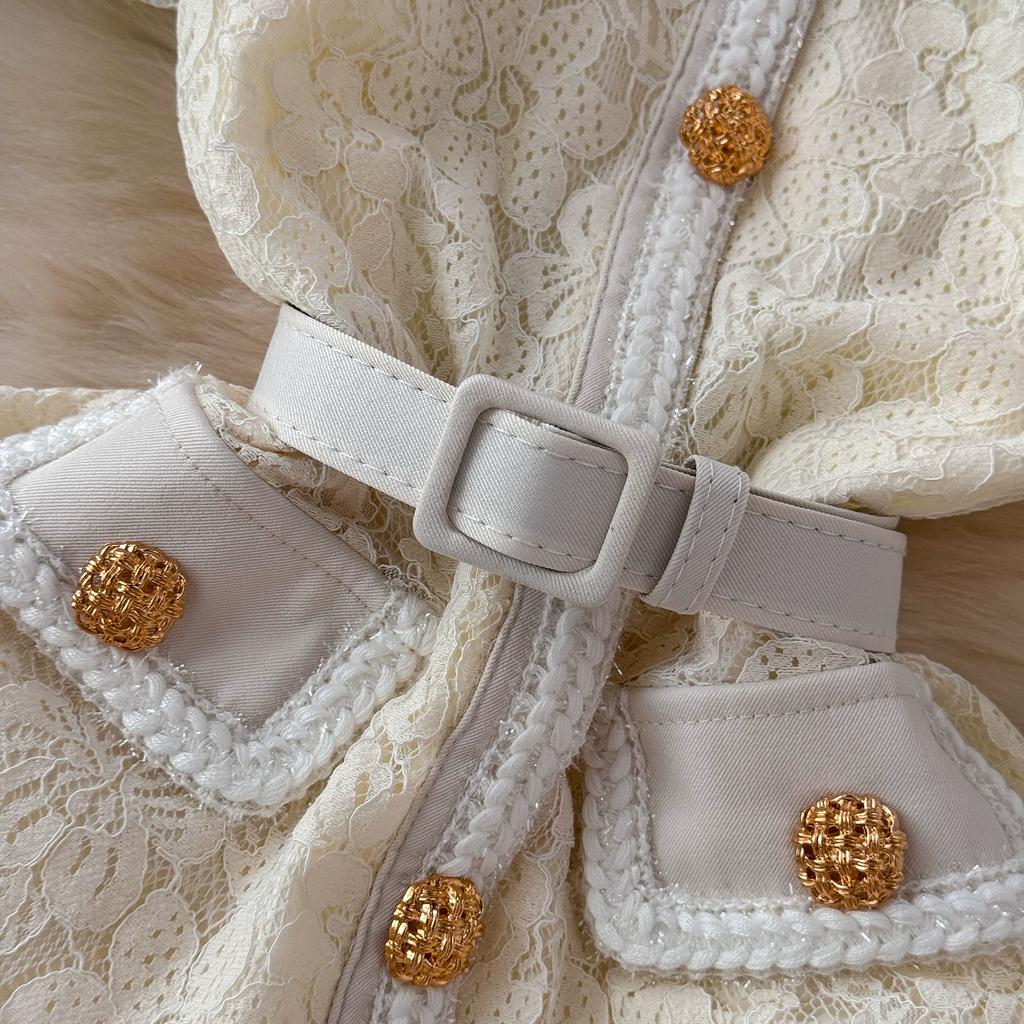 Summer Women Elegant Lace Chiffon Patchwork Party Dresses with Belt