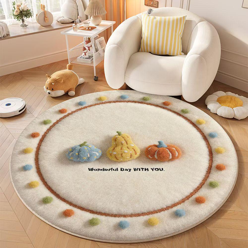 Round Cartoon Imitation Cashmere Rug - Stain-Resistant, Insulating, for Living Room or Sofa