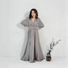Elegant V-Neck Long Sleeve Satin Midi Dress Women Formal Evening Gown French Chic Style