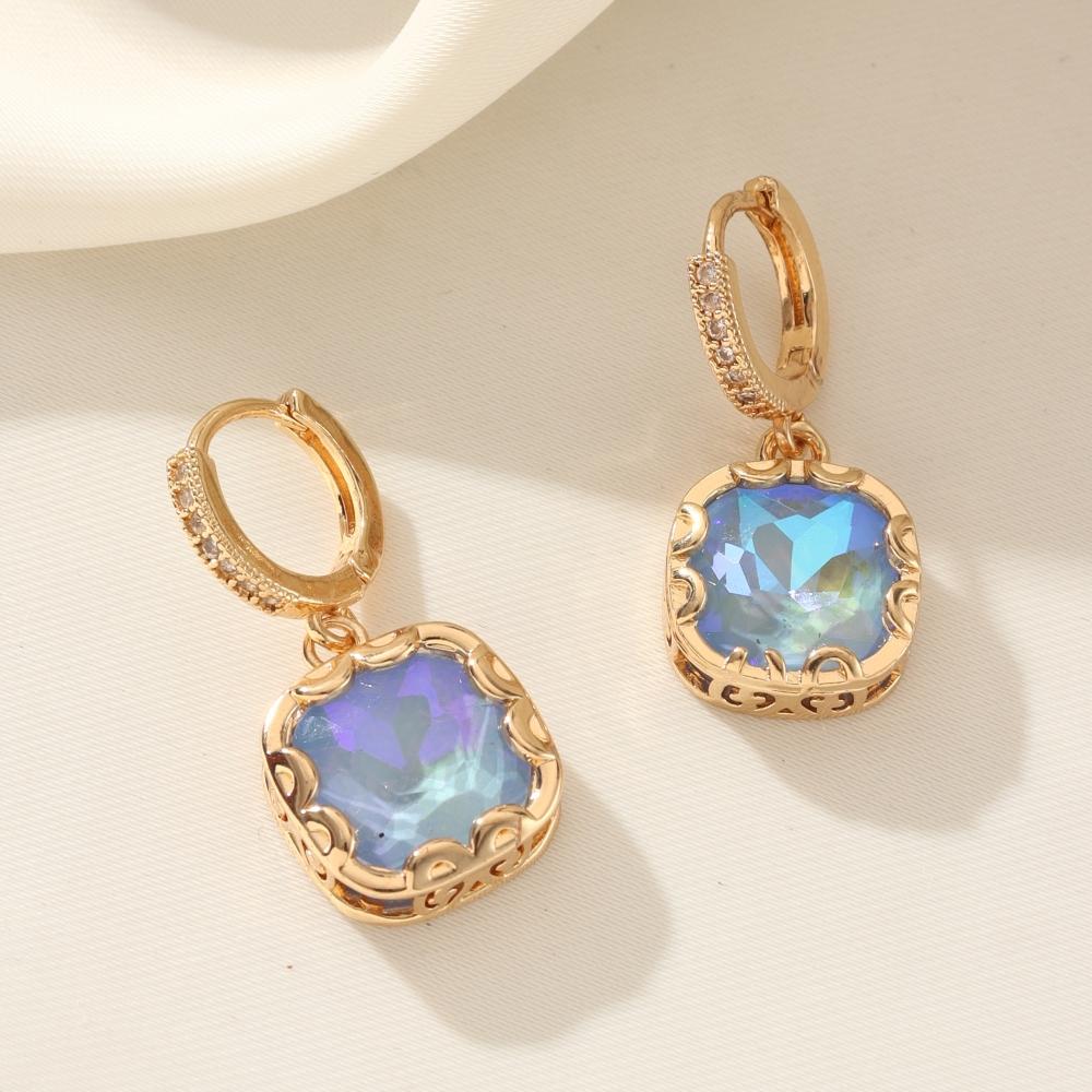 

Trendy Blue Square Zircon Drop Earrings for Women Fashion Gold Color Earring Jewelry Party Accessories синій