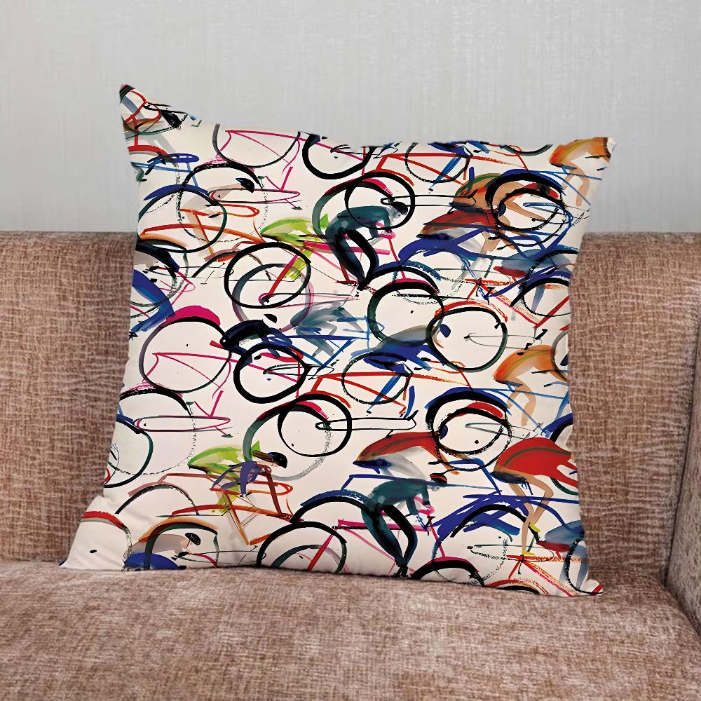 Tour De France Fiets Fiets Kussensloop Voor Huis Slaapkamer Auto Kantoor Decoratie Woonkamer Bank Kussenhoes Geschikt 45x45cm