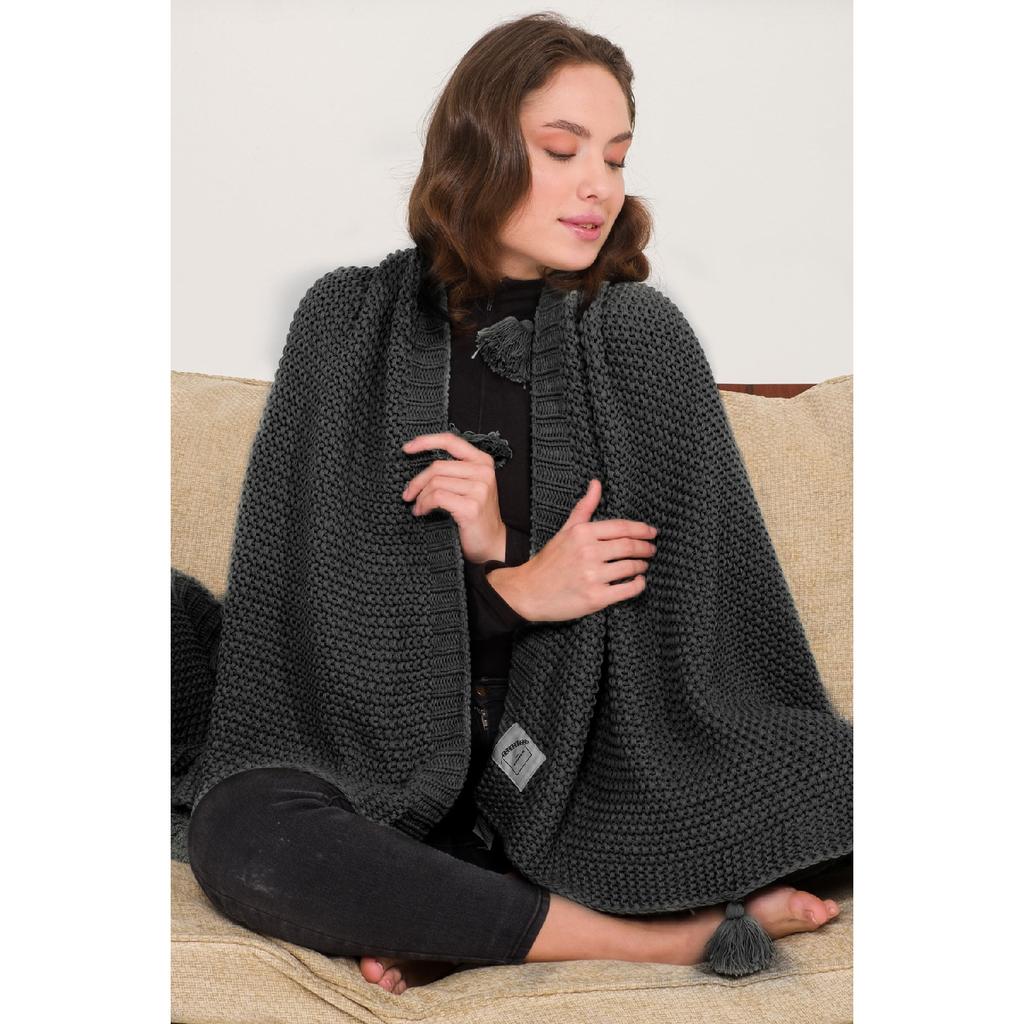 Valentinstagsgeschenk, Coco Rice, gestrickte Pompom-Strickwaren, TV-Decke, Sofa-Überwurf, Khaki