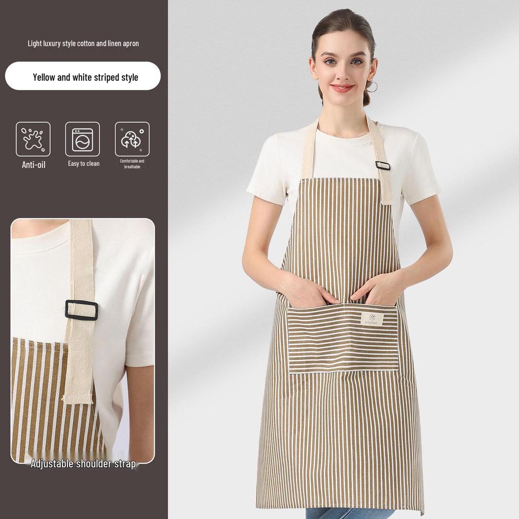 Waterproof Cotton Linen Striped Apron for Baking, Kitchen, or Work, with Logo Printing Option