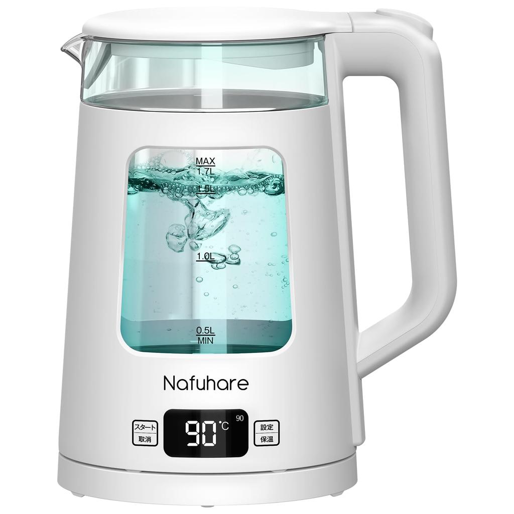 Nafuhare Electric Electric 1200W LED Light Temperature Heat Retention Prevents Automatic Power Large Glowing Water Boiling Kettle Kettle, Port, Glass,