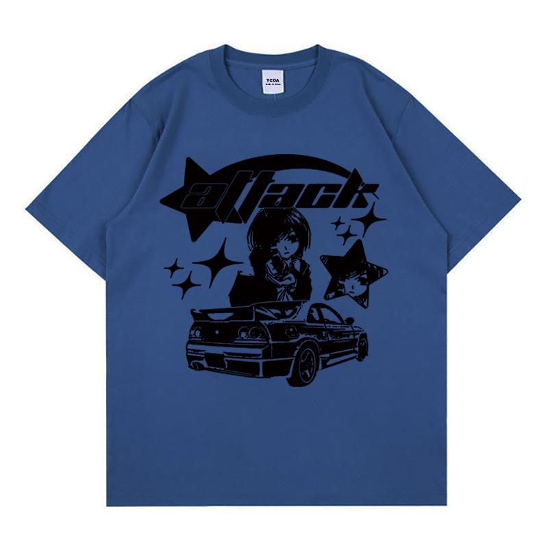 Oversized TShirt Unisex Y2k Tops Cotton Print Car Summer Harajuku Streetwear Graphic Short Sleeve Tee Vintage Aesthetic Clothing