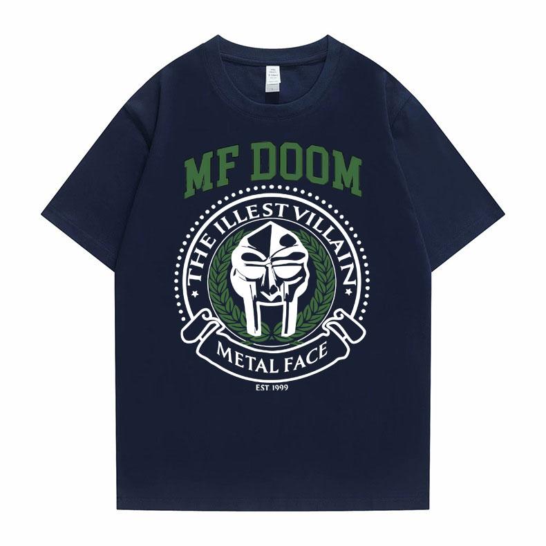 

Футболка с графическим принтом рэпера Mf Doom Madvillain The Illest Villain Metal Face, мужская повседневная футболка большого размера, мужские футболки в стиле хип-хоп XXXL темно-синий