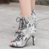 Mode Peeptoe Sommer Frühling Stiefeletten für Damen Sexy Absätze Jazz Tanzschuhe Damen Schnürschuhe Schwarz Rot Leopard Partyschuh Weiblich