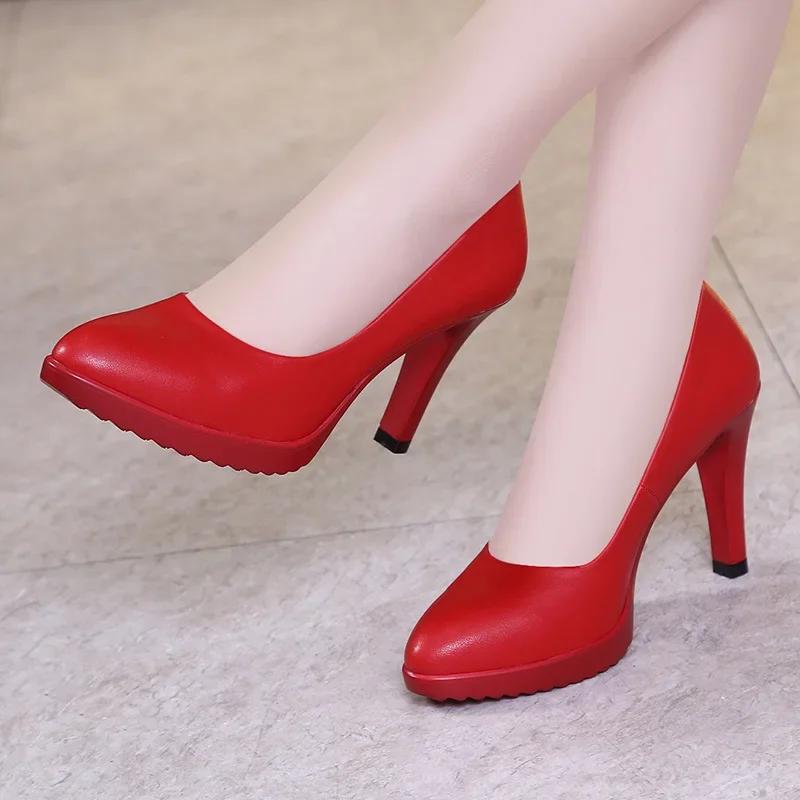 8cm Small Size 32-43 Fashion Elegant Black Leather Shoes Women Pumps 2025 Fall High Heels Shoes Platform for Office Dress Court