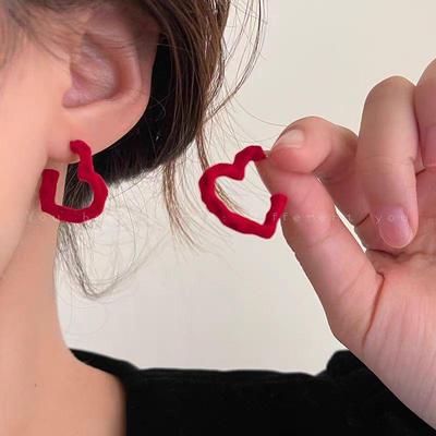 New Year Red Velvet Heart Earrings - Unique High-End Festive Design for Women, Perfect for Autumn and Winter 