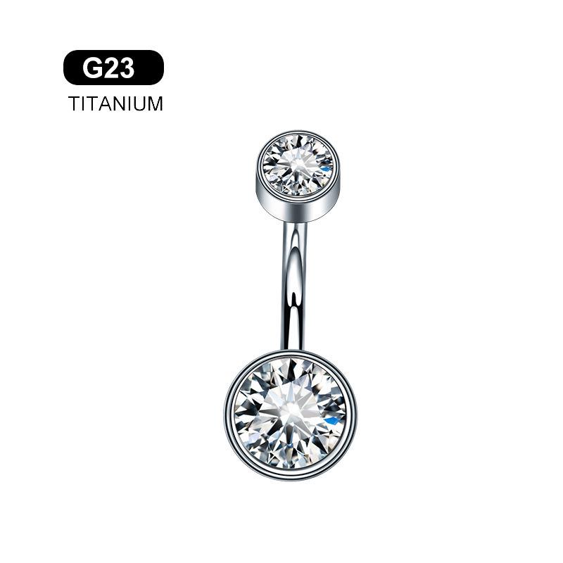 G23 Titanium Zircon Navel Stud 1.6*8/10mm Piercing Jewelry with Threaded Design