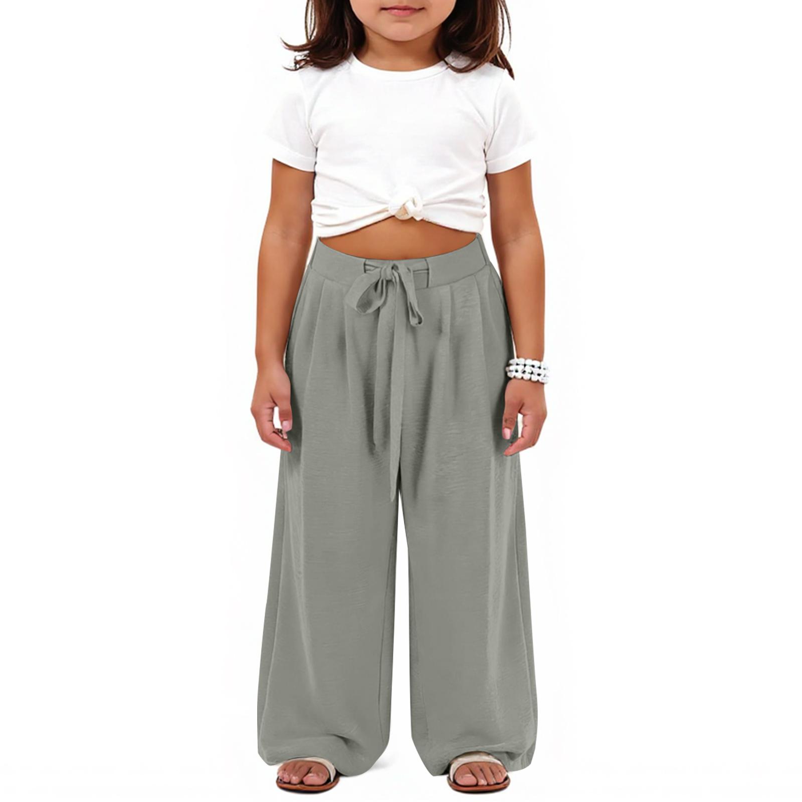 

Модные детские хлопково-льняные брюки с поясом, детские брюки-палаццо, повседневные брюки 120