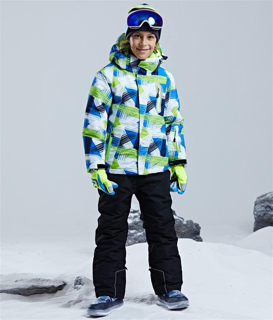 WOWULOVELY Snowboarding Apparel Set for Skiing and Sizes Jacket and Pants Waterproof and Warm for Snow Play Top and Bottom Size Kids' Boys,