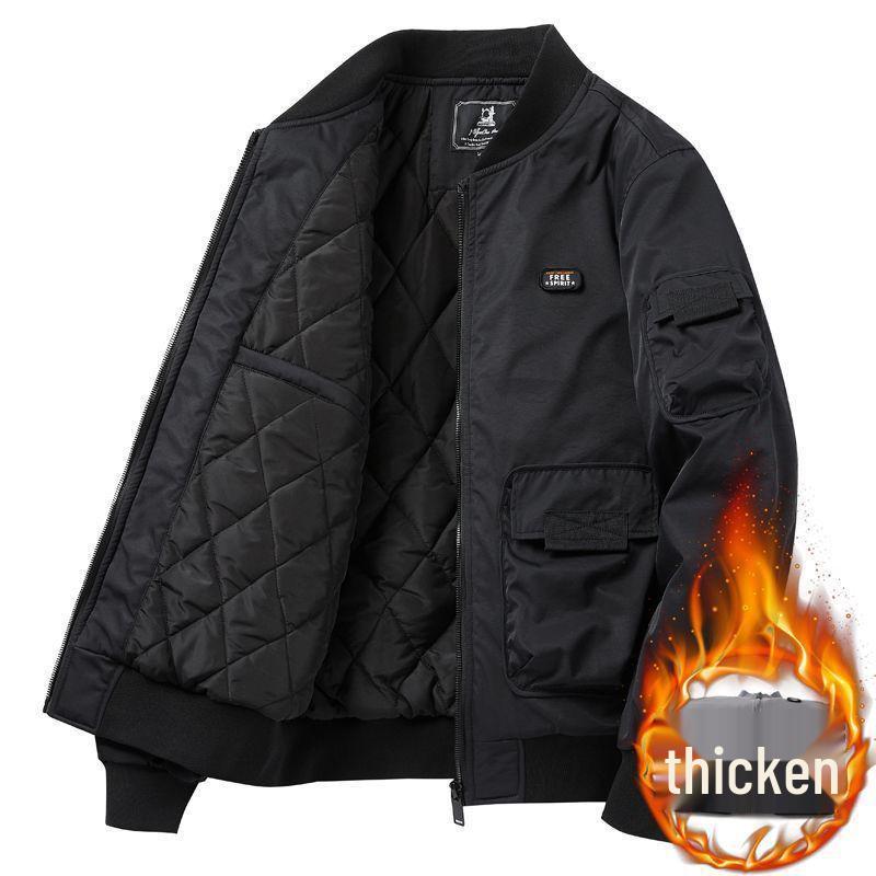 Pánská ležérní volná bavlněná bomber bunda s baseballovým límcem - Podzim/Zima 2025