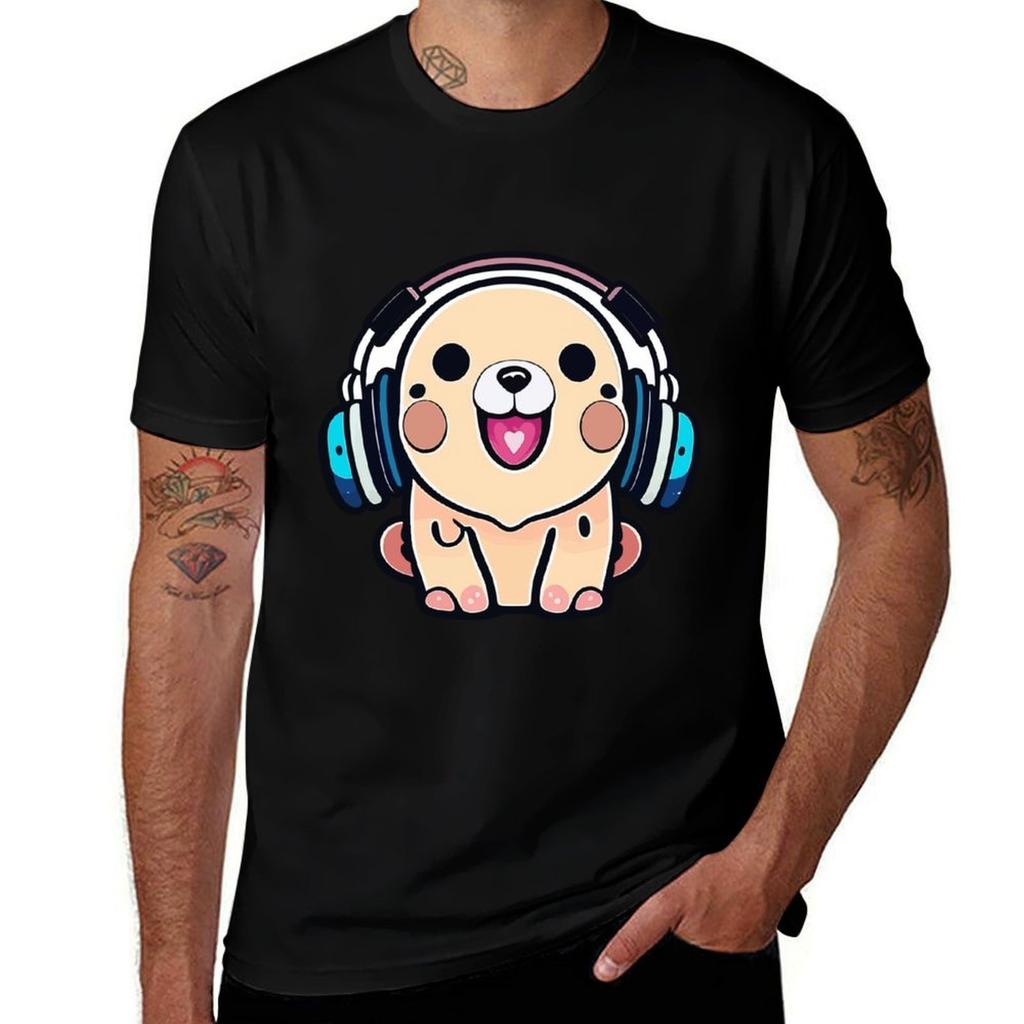 Cute Kawaii dog with headphones TShirt Casual Work Wear TShirt
