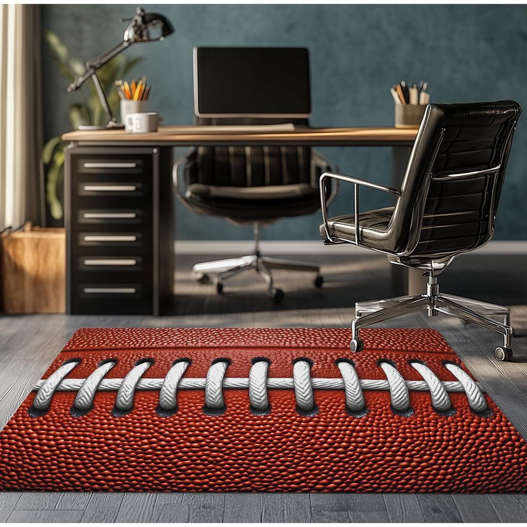 Football Pattern Leather Texture Crystal Velvet Rug Sports Fan Gift Game Room Decor Athletic Themed Floor MatModernHomeAccessory
