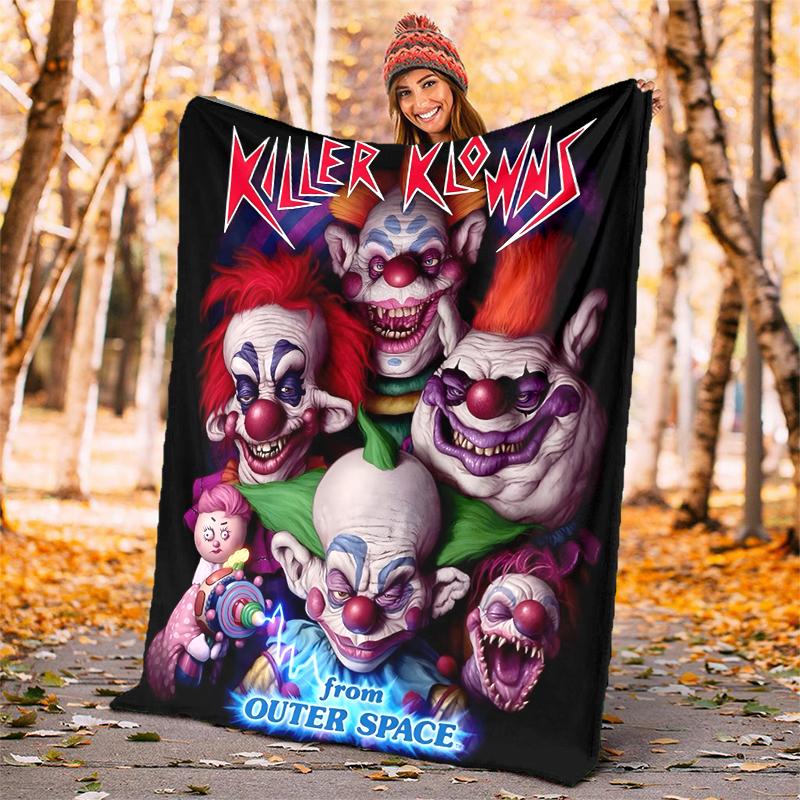 Horror Clown Circus Flannel Blanket Soft Warm All-Season Throw, Design for Camping, Car Travel, Hiking Sofa, Bed, Office Perfect Gift for Parties