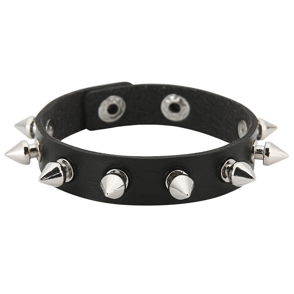 Black Goth Bracelets For Women Punk Boho Emo Spike Rivets PU Leather Bracelet Cuff Bangles Festival Jewelry Party Gifts