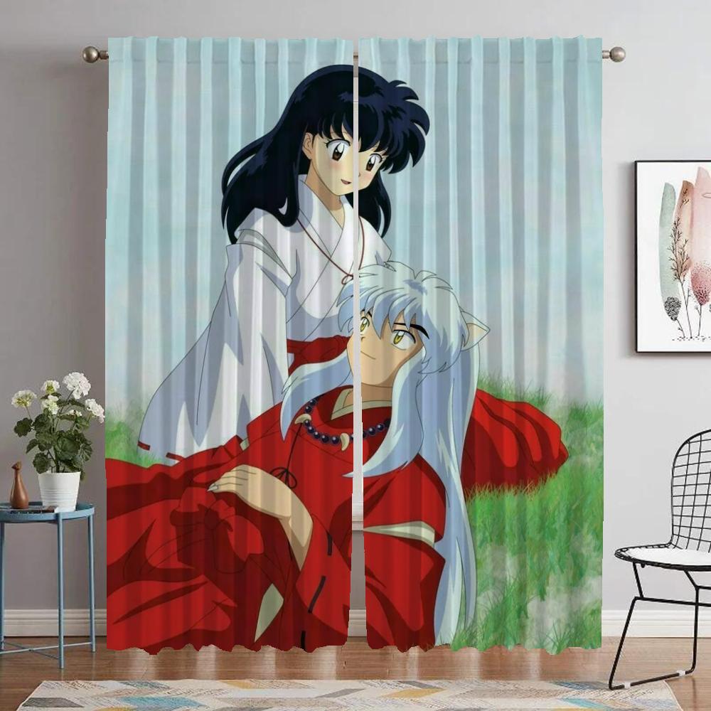 Inuyasha Blackout Curtains for Living Room Home Interior Curtains 2 Pieces Shades Partition Window Curtain Tulle for Bedroom
