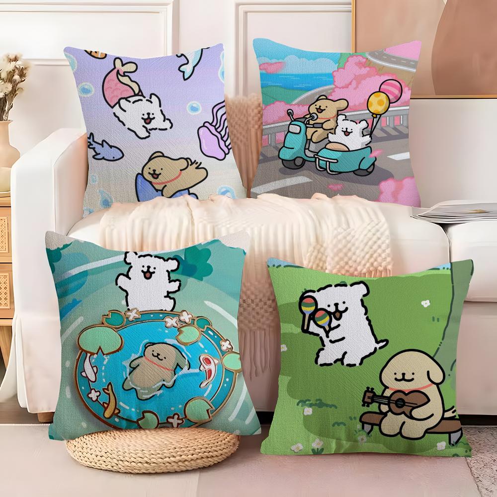 Korean Line P-Puppy Cushion Cover Soft Plush Fabric Double-Sided Printed Sofa Cushion Cover for All Seasons Home Decor Gift