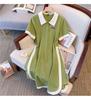 Summer Fashion Women Large Size Polo Neck Splicing A Shaped Dress