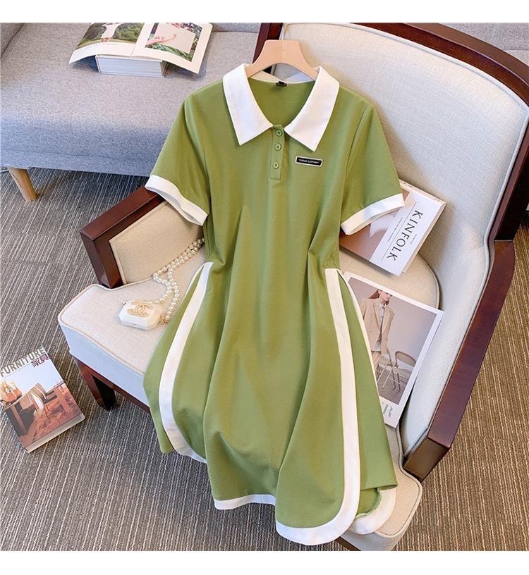 Summer Fashion Women Large Size Polo Neck Splicing A Shaped Dress
