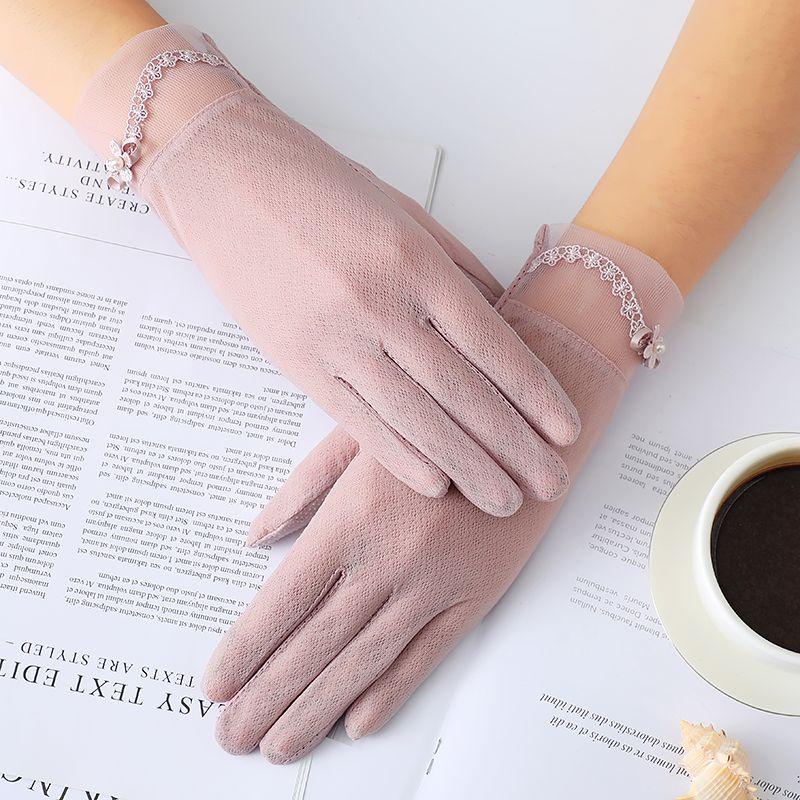 

Ice Silk Sun Protection Gloves for Women Summer Thin Lace Flowers K-style Cute Driving and Riding Tram Non Slip UV Protection c-8 purple All yards