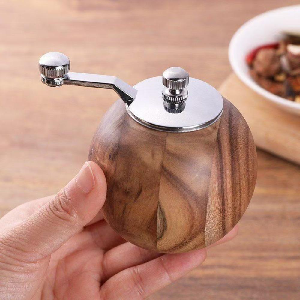 Wooden Spherical Pepper Grinder Ceramic Grinding Core Manual Hand Cranked Pepper Grinder Large Capacity Kitchen Equipment