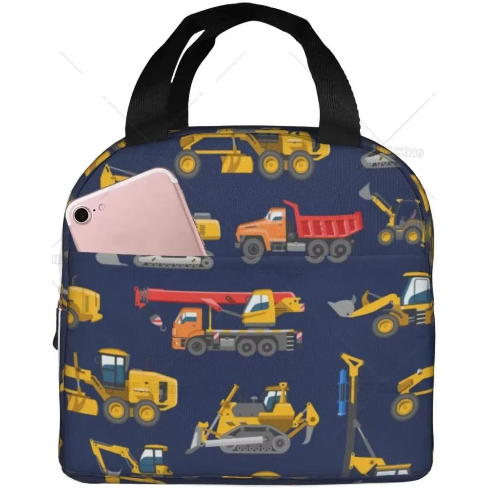 Construction Machinery and Equipment Set Insulated Lunch Bag for Women Men Cars Reusable Lunch Box for Office Work Picnic Beach