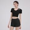 Women's Short Sleeve Yoga Set: Summer Style Workout Top with Chest Pad for Pilates, Training, and Running.