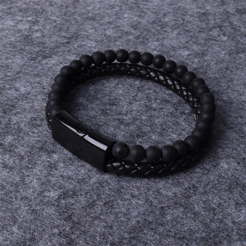 Natural Stone Beaded Bracelets for Men Classic Leather Woven Stone Beaded Mens Bracelet Fashion Casual Sports Jewelry Gift
