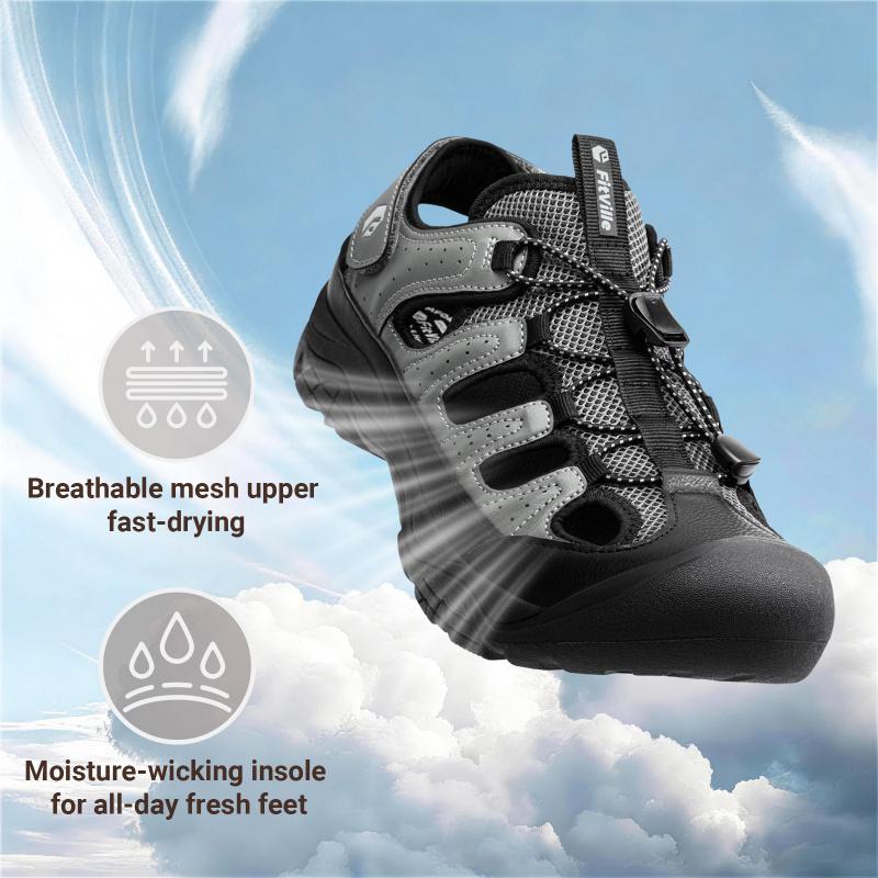 Fitville Wide Width Mens Sandal Shoes Closed-Toe Trekking Water Sandal Shoes With Arch Support For Swollen Feet Anti-Skid Summertime Shoes