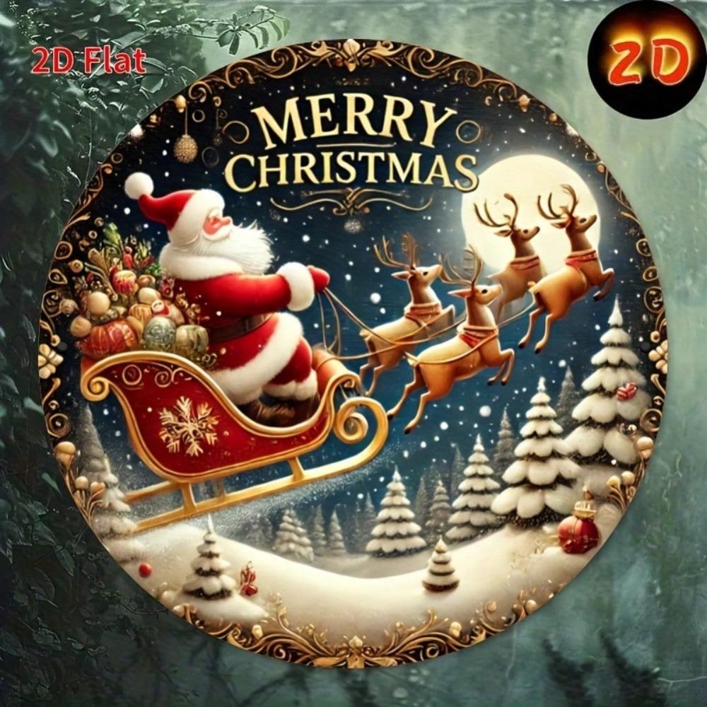 Art Mural Métallique Rond Père Noël Vintage 7,8 Pouces Décor de Maison Jardin Fêtes