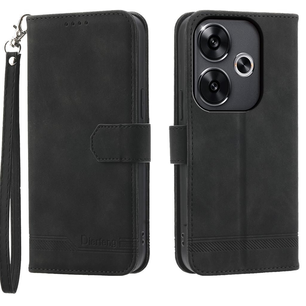 DIERFENG DF-03 For Xiaomi Redmi Turbo 3 5G/Poco F6 5G Leather Case Lines Imprint Wallet Phone Cover