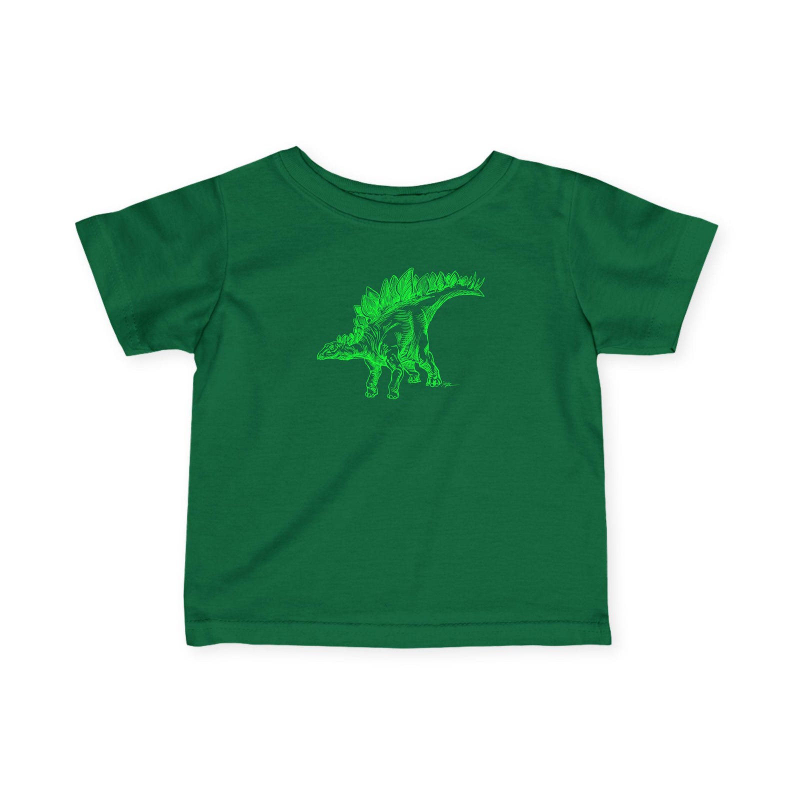Green Stegosaurus Dino Infant Tee | Neon Dinosaur Graphic L