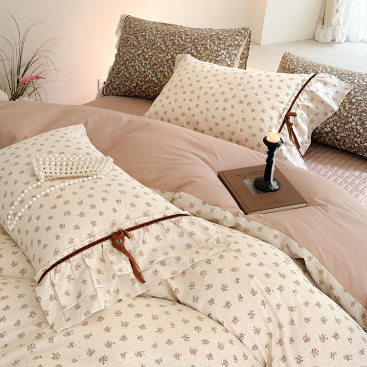 Cotton Bedding Four-piece Set Bow Lace Edge Skin-friendly Breathable Bed Sheet Quilt Cover Pillowcase Kit
