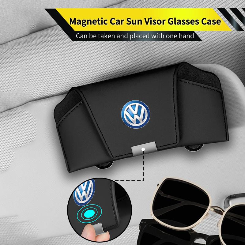 Car Sunglasses Storage Box Sun Visor Leather Eyeglass Case Interior Accessories For VW Scirocco Jetta Polo Tiguan Sharan Touran ze9