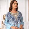 ZD024 Elegant Beaded Muslim Print Abaya Dress with Round Neck