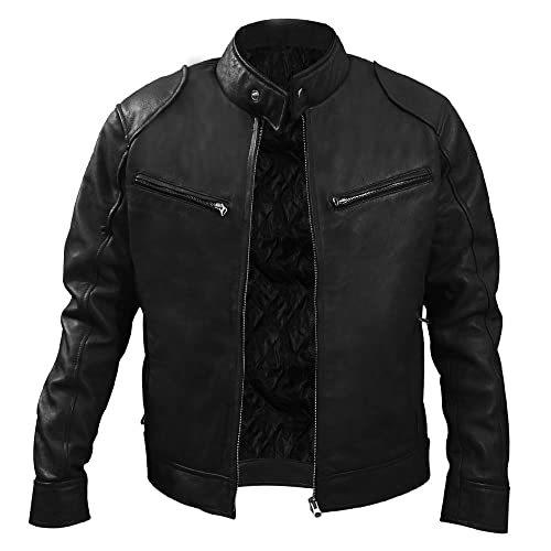 Business Gentleman Zip Cardigan Pocket Decorative PU Leather Stand-Up Collar Slim Leather Jacket Jacket