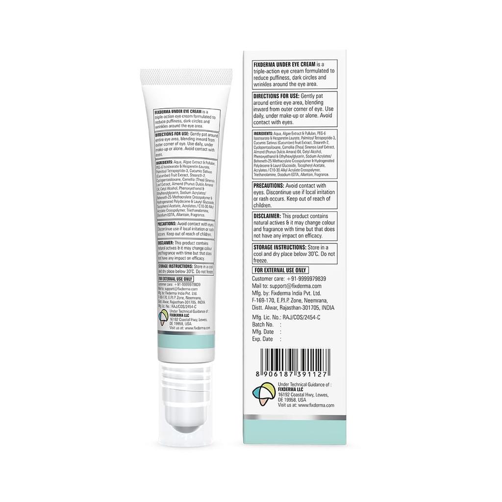 Fixderma Under Eye Cream | For Dark Circles| Controls Puffiness | Sooths Under Eye| Youthful Eyes | Safe & Effective Cream| Paraben Free- 15g