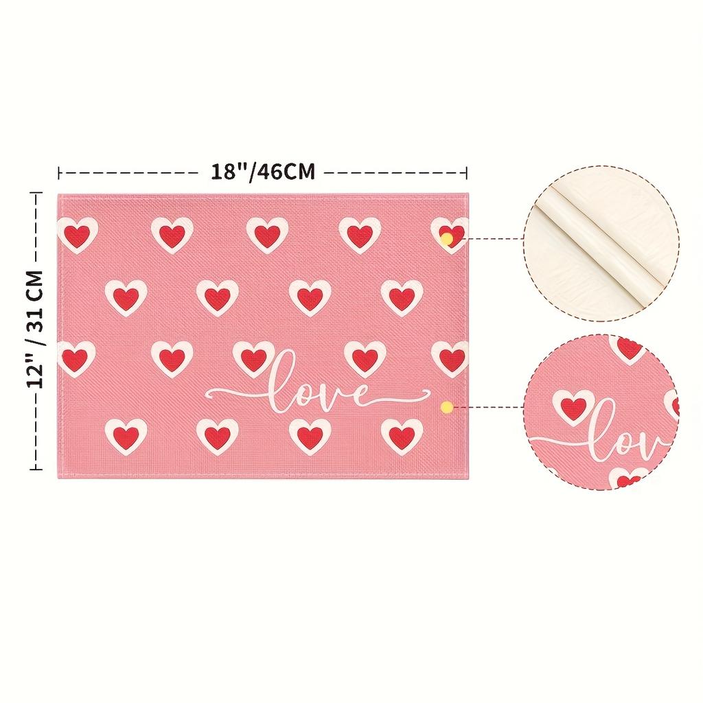4/6pcs Love Pink Valentine's Day Placemats Mother's Day Wedding Anniversary Placemat for Party Kitchen Restaurant Decoration 12x18inch