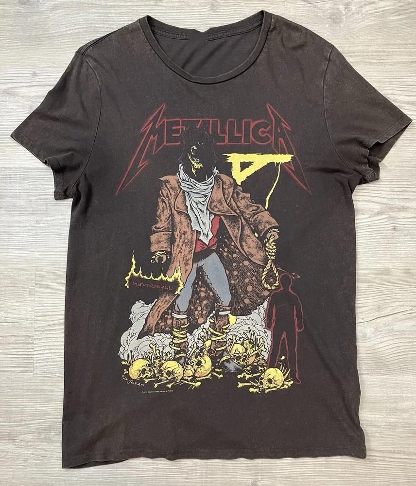 Винтажный Стиль Metallica Пушед Череп Арт Рок-группа Черный Графический Унисекс Футболка XL