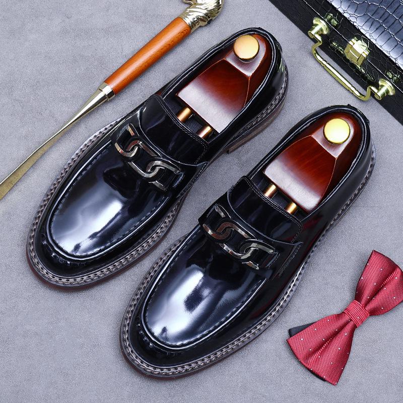 Men s Round Toe Thick Sole Genuine Cowhide Loafers - British Style Business Casual Formal Shoes 37