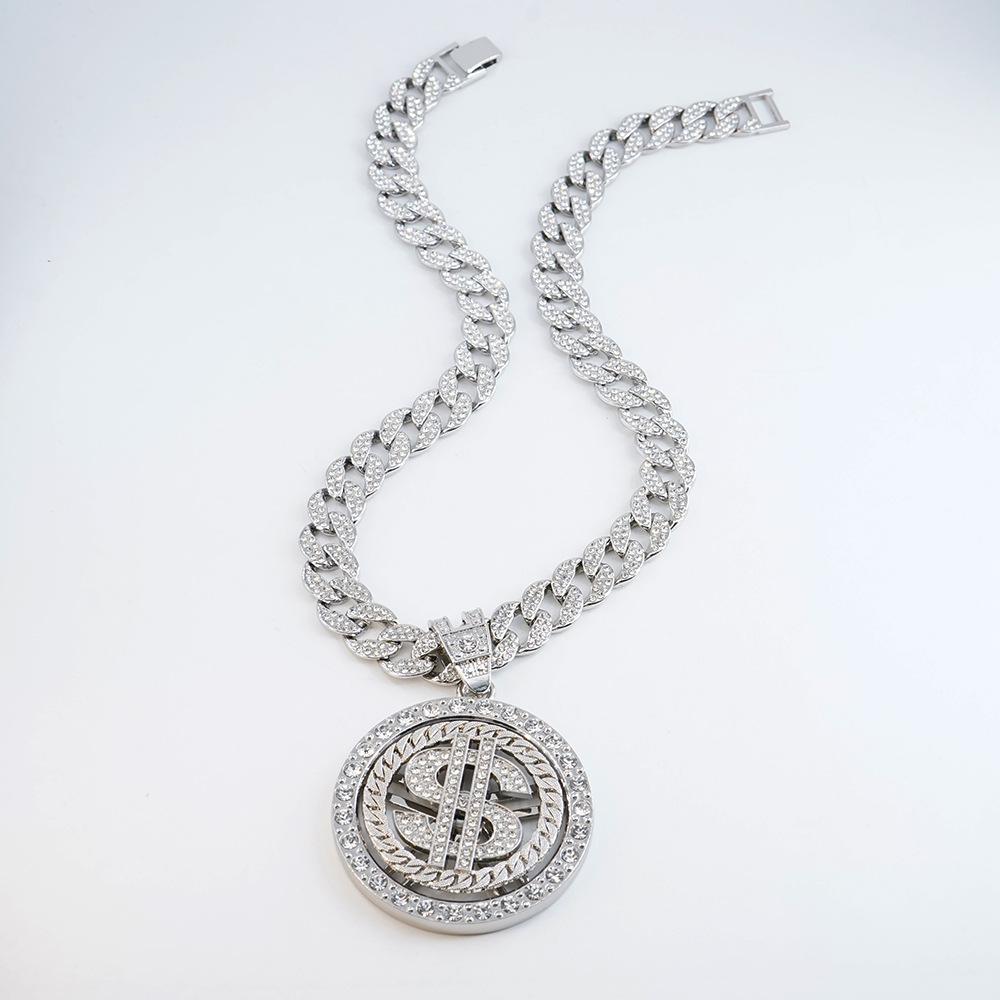 Hip-Hop Men'S Trendy Brand Rotatable Coin Pattern Zinc Alloy Necklace Personalized Dollar Style Pendant