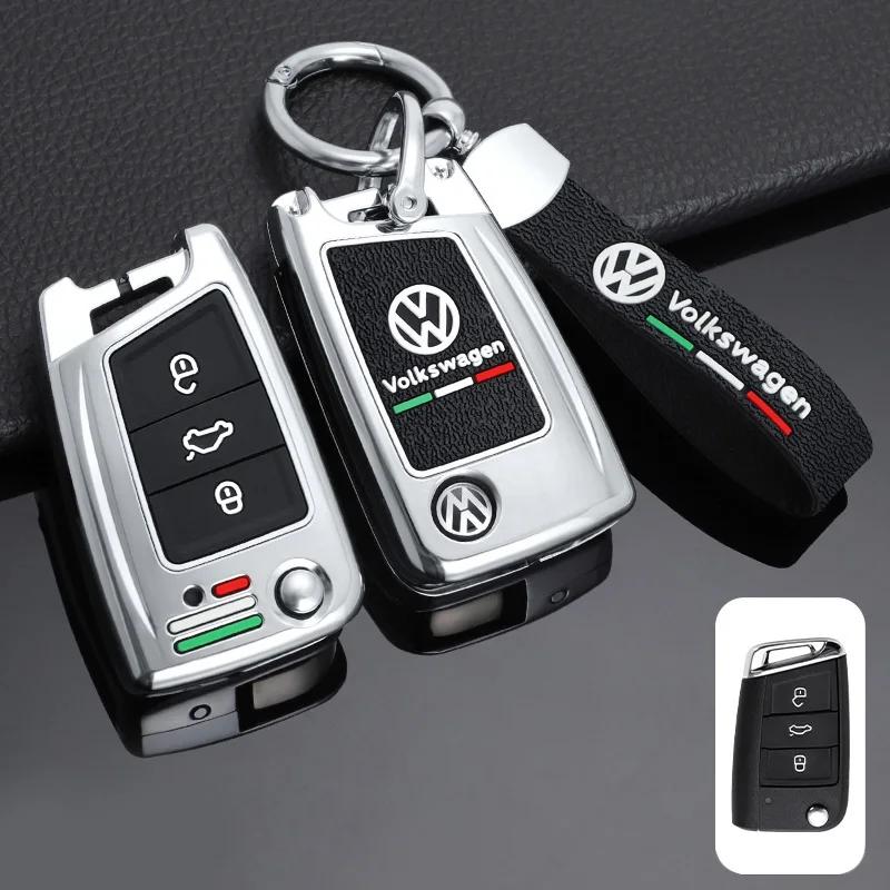 For VW Zinc Alloy Silica gel Car Flip Key Case Full Cover Fob Shell For VW Volkswagen Golf 7 MK7 Tiguan MK2 Auto Keychain Acce